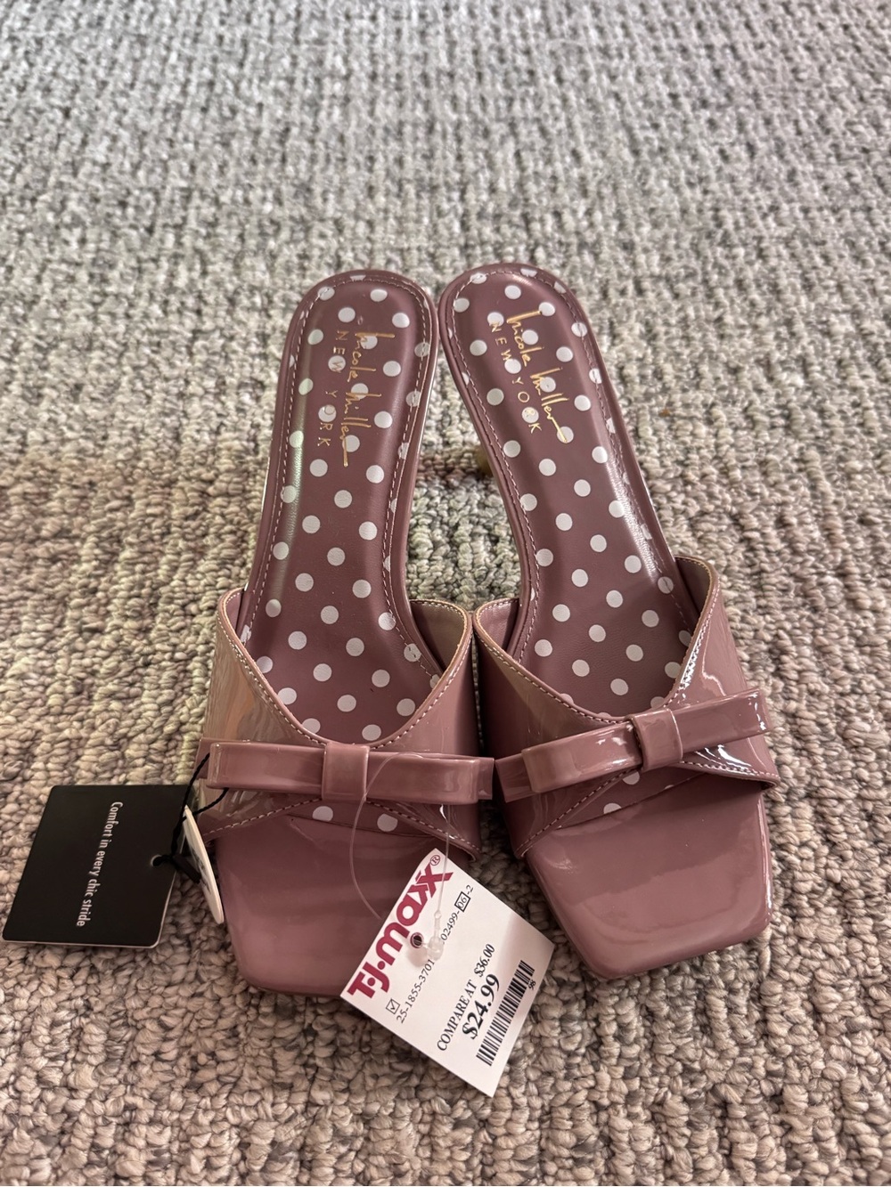T.J.Maxx Dusty Rose Patent Slide Mules with Bow